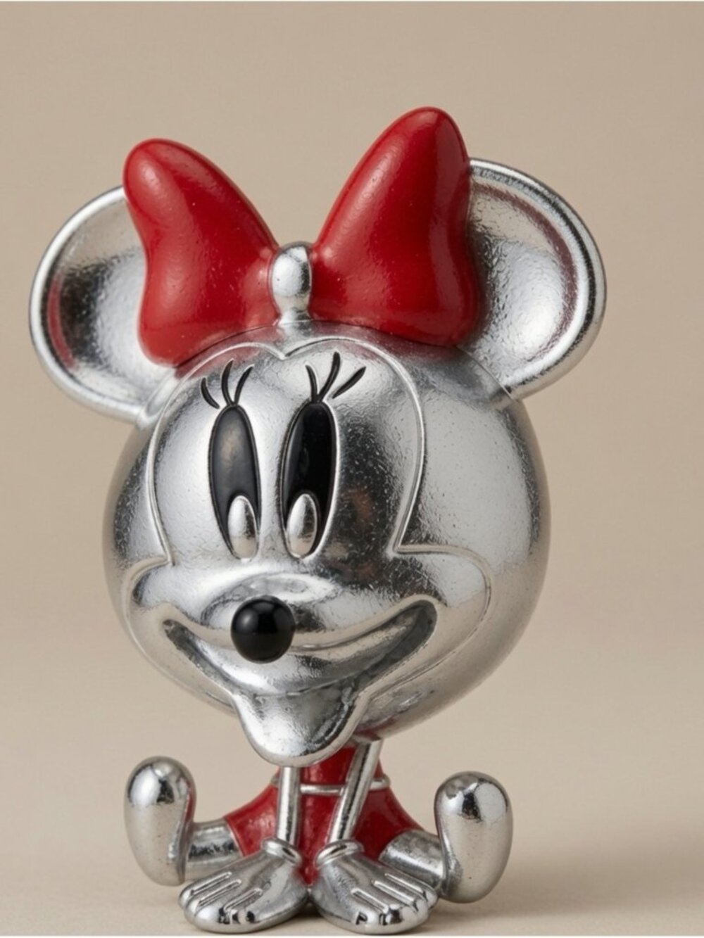 Disney Silver Minnie Figurine with Red Bow Accent